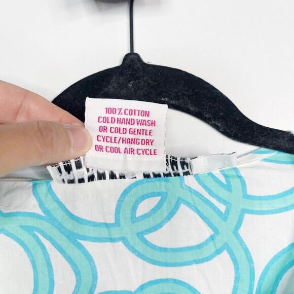 Gretchen Scott S Blue White Split V Neck Swirl Print Tunic Top Cotton Side Split - Picture 8 of 8